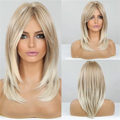 honey blonde wig with bangs|More.